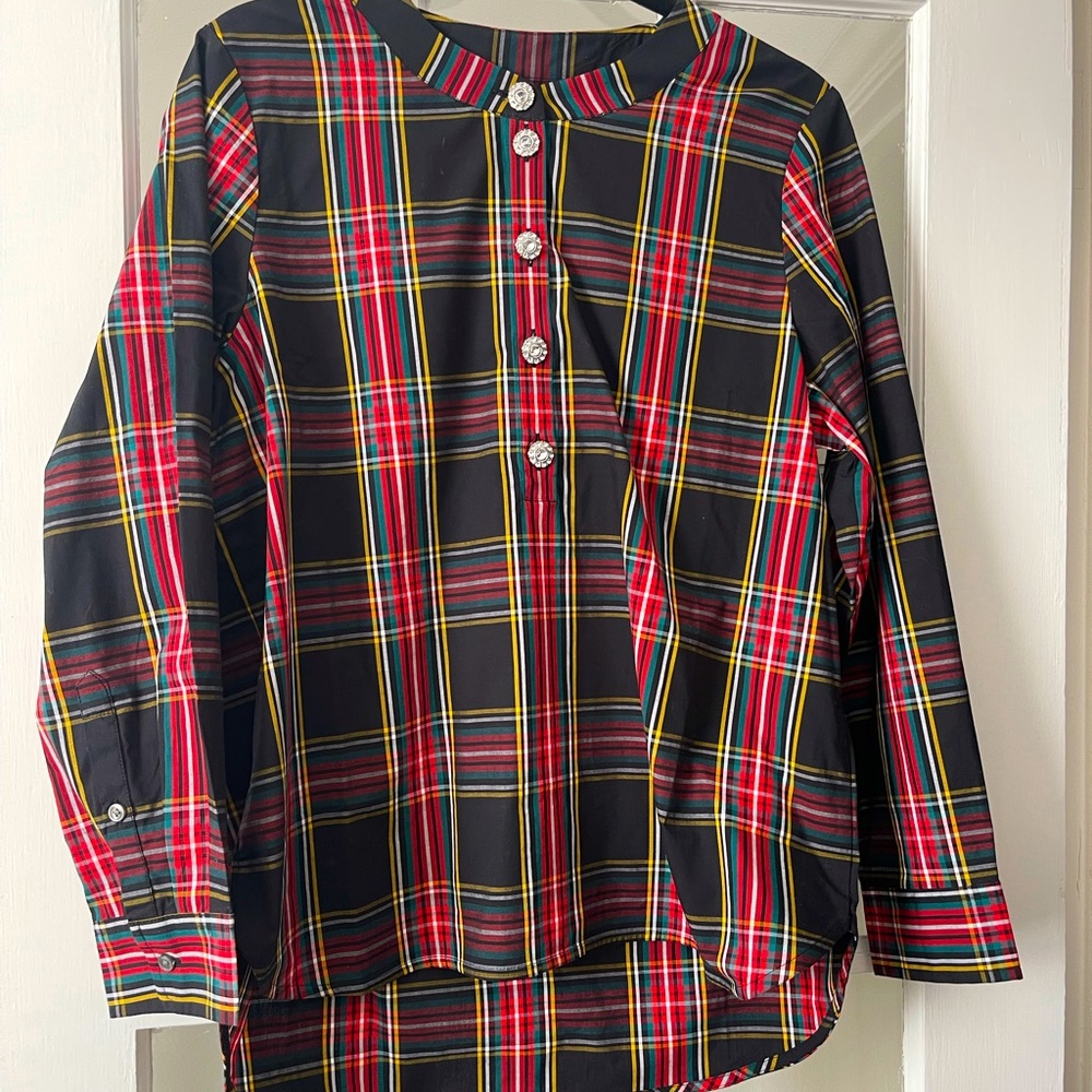 J. Crew Tartan Top with embellished buttons